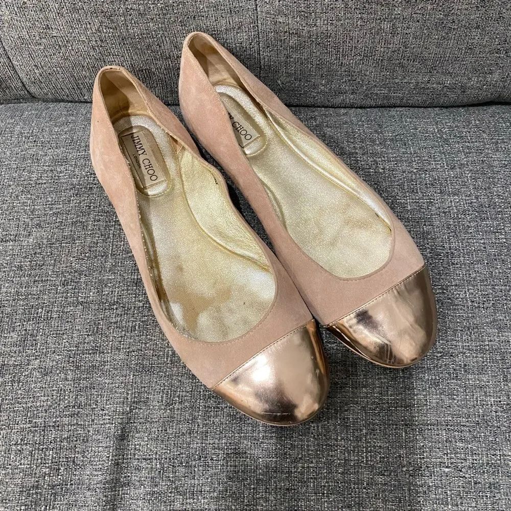 Jimmy Choo Tan and Gold Ballet Flats Women Size 42
